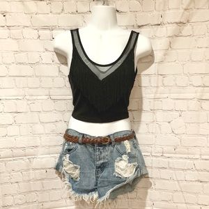 NWOT ASTR Black Fringe Illusion Crop Top
